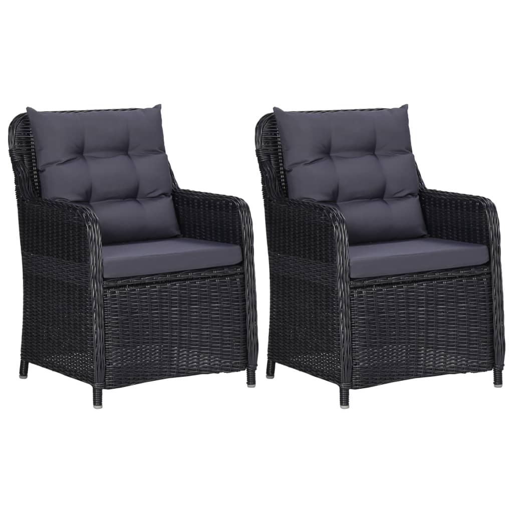 Garden Chairs 2 pcs with Cushions Poly Rattan Black