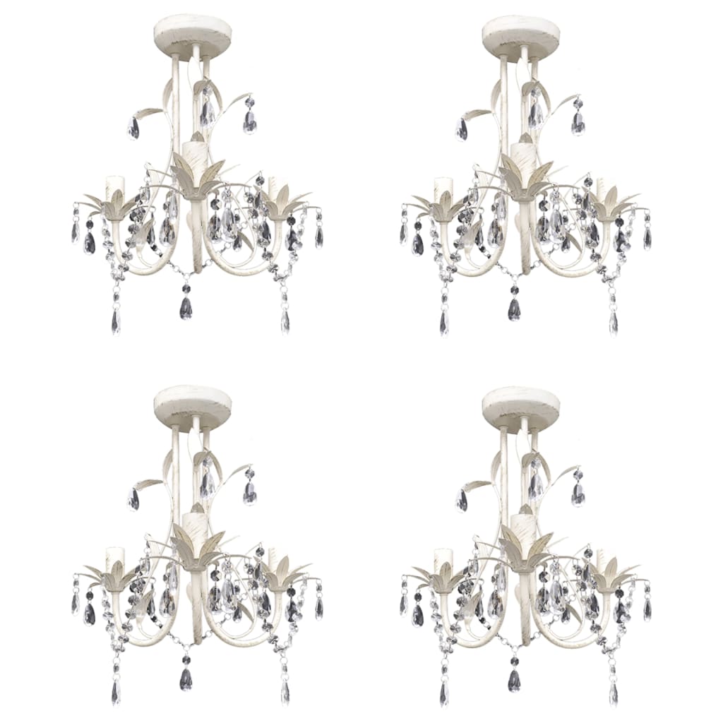 Crystal Pendant Ceiling Lamp Chandeliers 4 pcs Elegant White