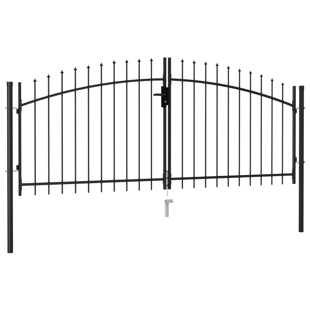Fence Gate Double Door with Spike Top Steel 3x1.25 m Black