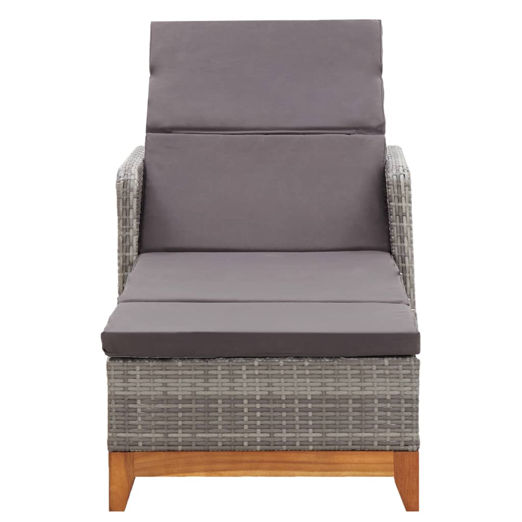 Sun Lounger Poly Rattan and Solid Acacia Wood Grey