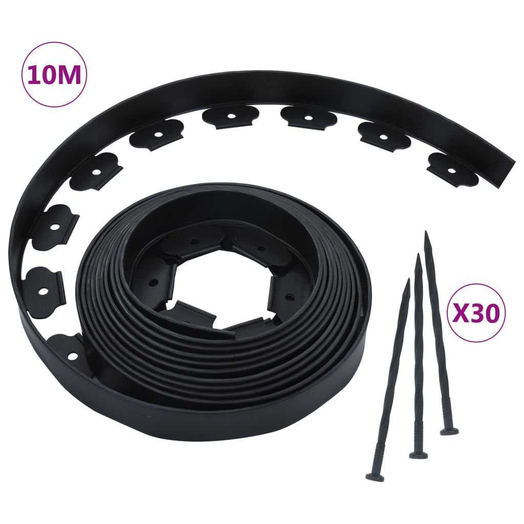 Flexible Lawn Edging with 30 Pegs 10 m 5 cm