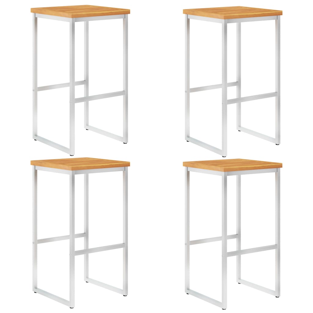 Bar Stools 4 pcs Solid Acacia Wood and Stainless Steel