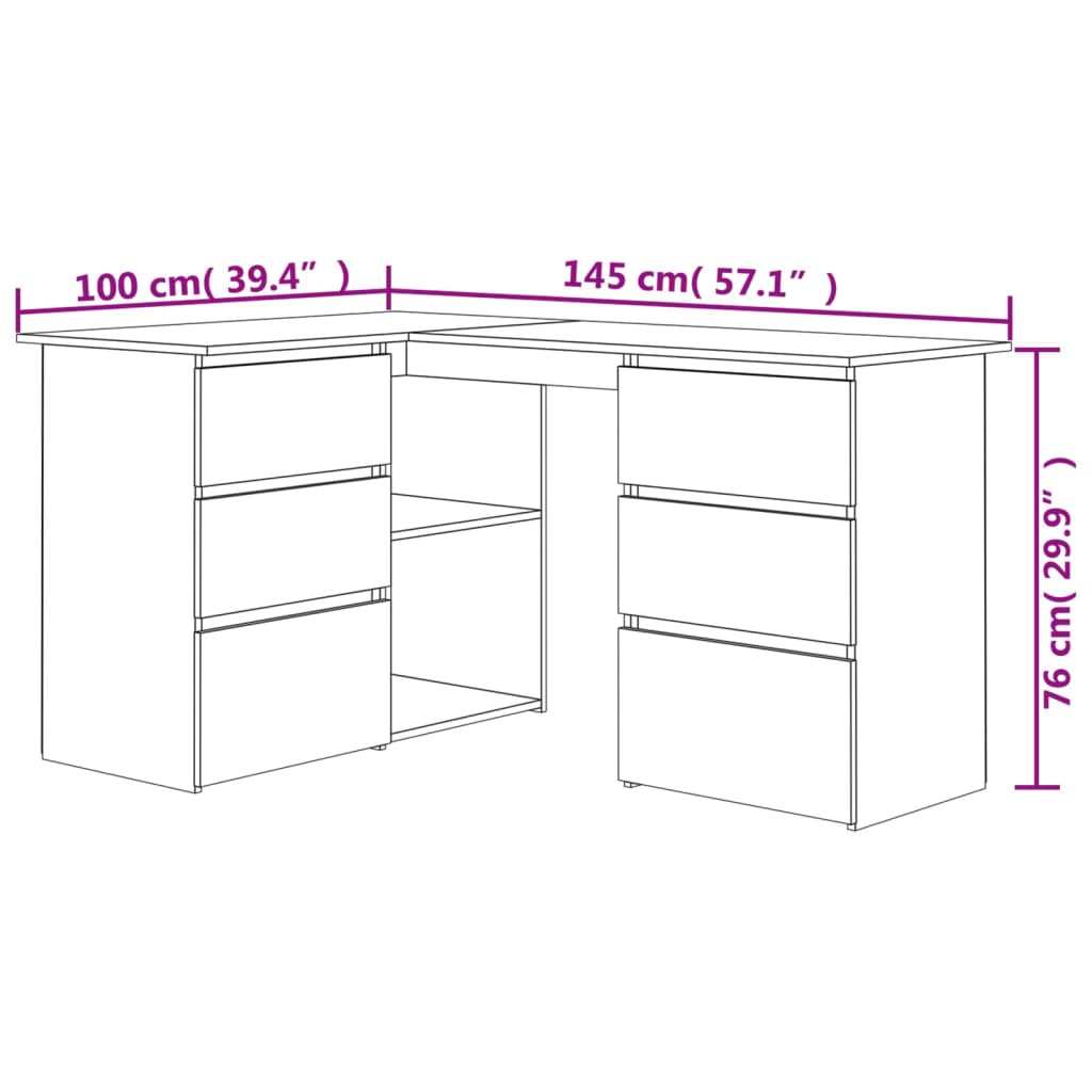 Corner Desk Concrete Grey 145x100x76 cm Engineered Wood