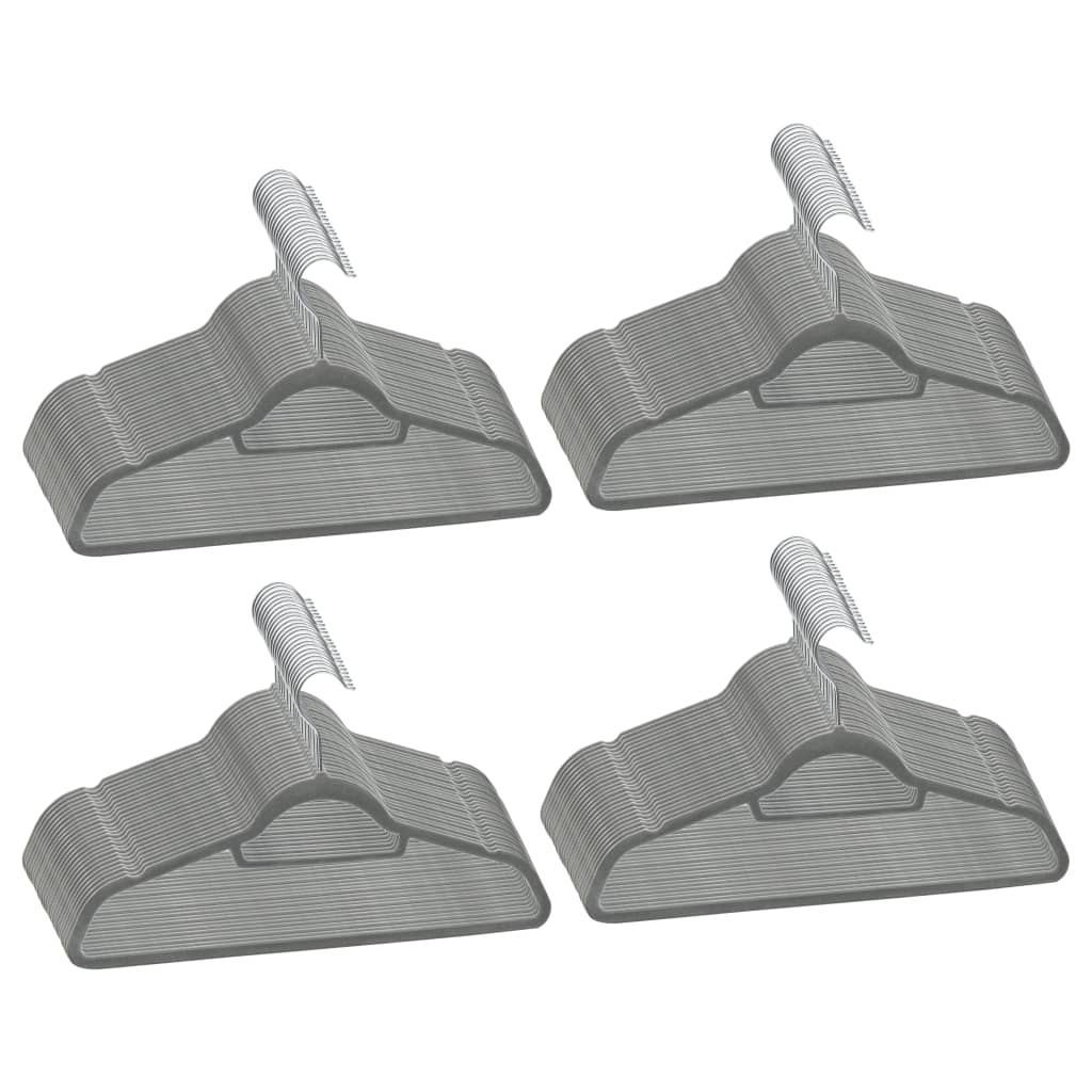 100 pcs Clothes Hanger Set Anti-slip Grey Velvet