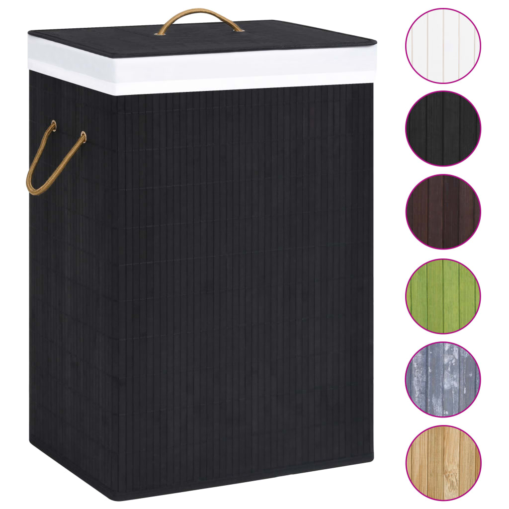 Bamboo Laundry Basket with 2 Sections Black 72 L