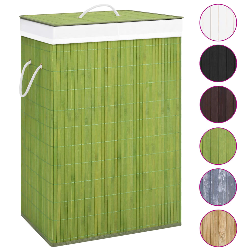 Bamboo Laundry Basket with 2 Sections Green 72 L