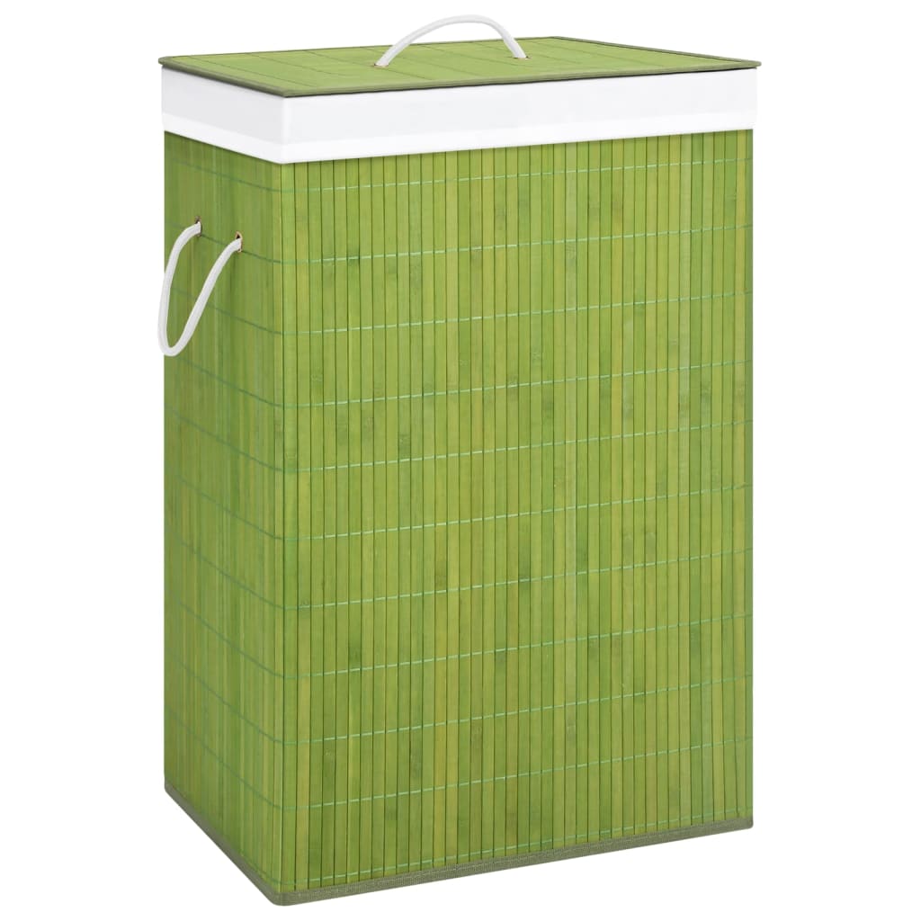 Bamboo Laundry Basket with Single Section Green