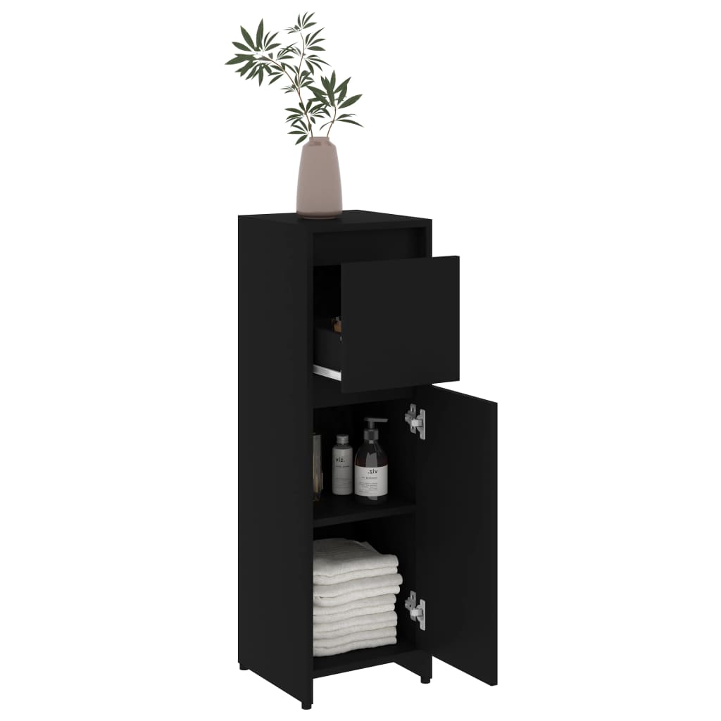 Bathroom Cabinet Black 30x30x95 cm Engineered Wood