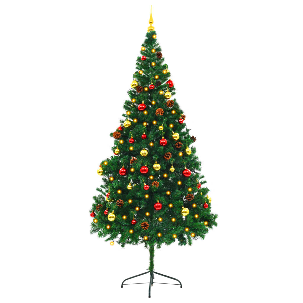 Artificial Pre-lit Christmas Tree with Baubles Green 210 cm