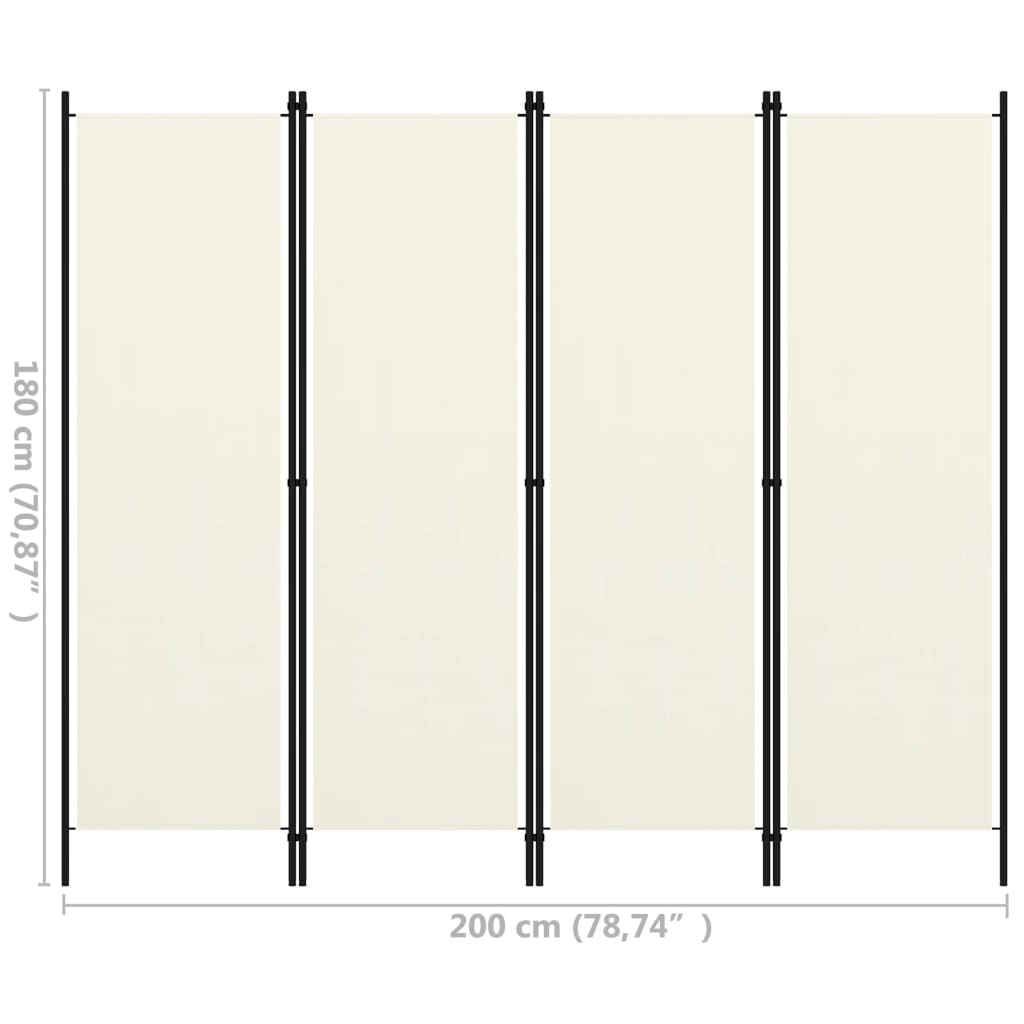 4-Panel Room Divider White 200x180 cm