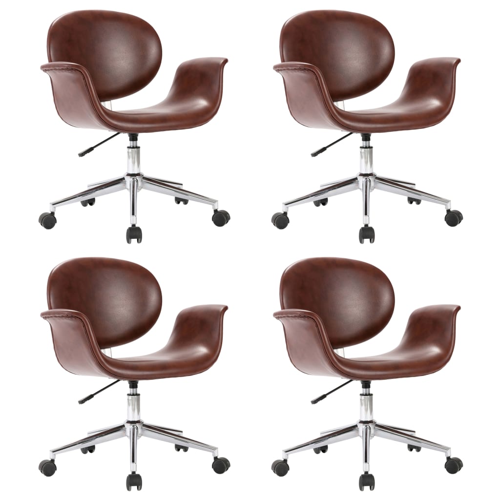 Swivel Dining Chairs 4 pcs Brown Faux Leather