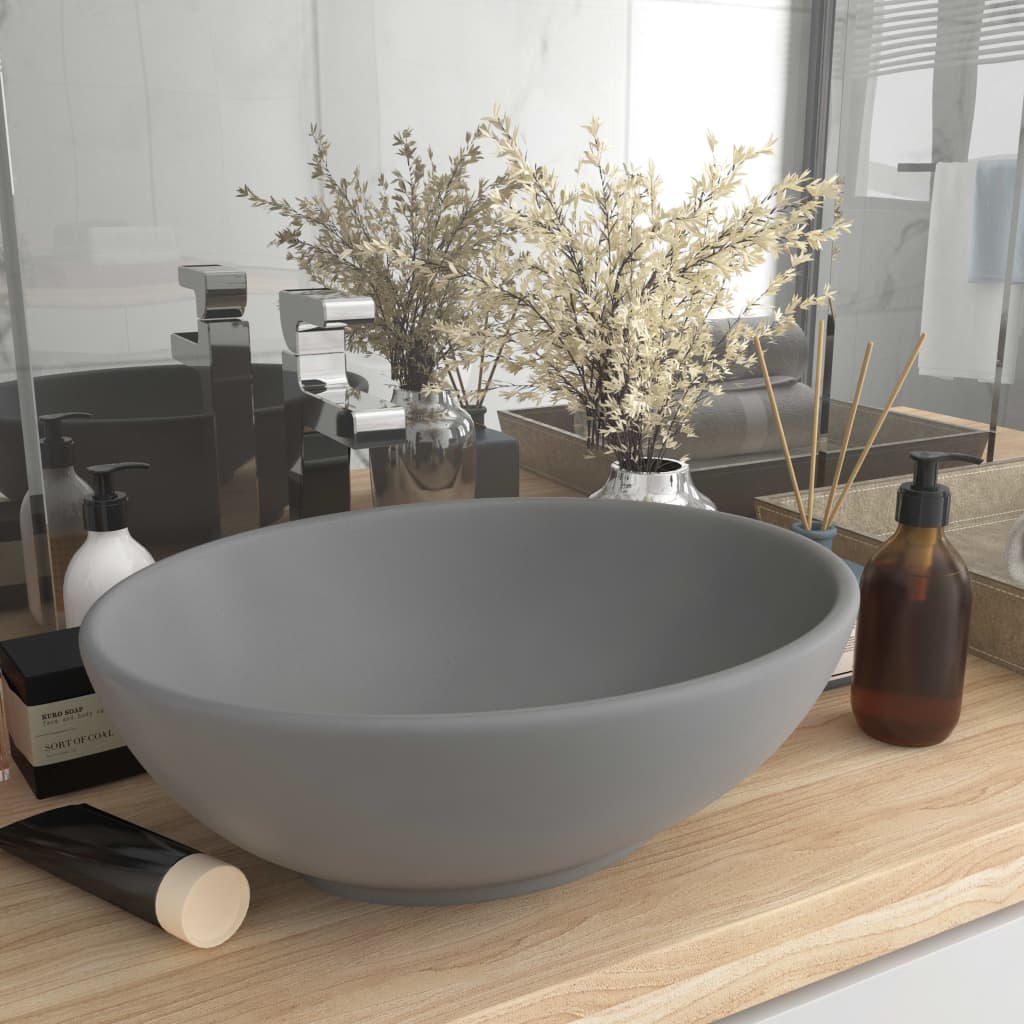 Luxury Basin Oval-shaped Matt Light Grey 40x33 cm Ceramic