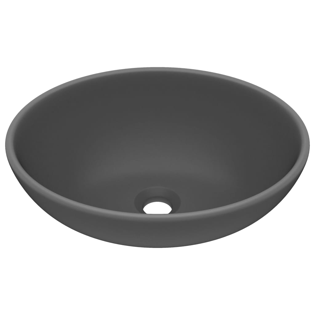 Luxury Basin Oval-shaped Matt Dark Grey 40x33 cm Ceramic