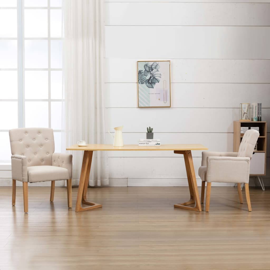 Dining Chair with Armrests Beige Fabric