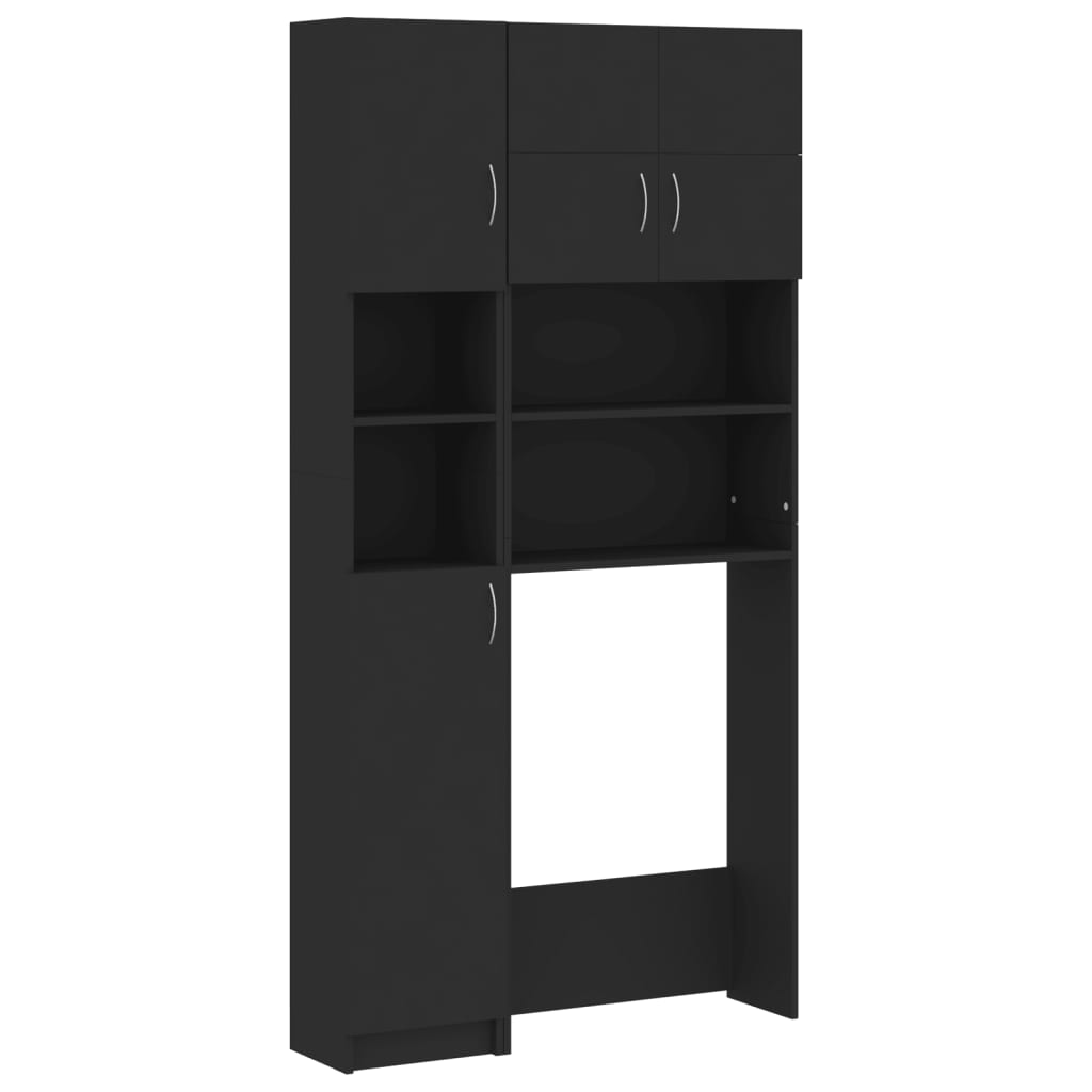 Washing Machine Cabinet Set Black Engineered Wood