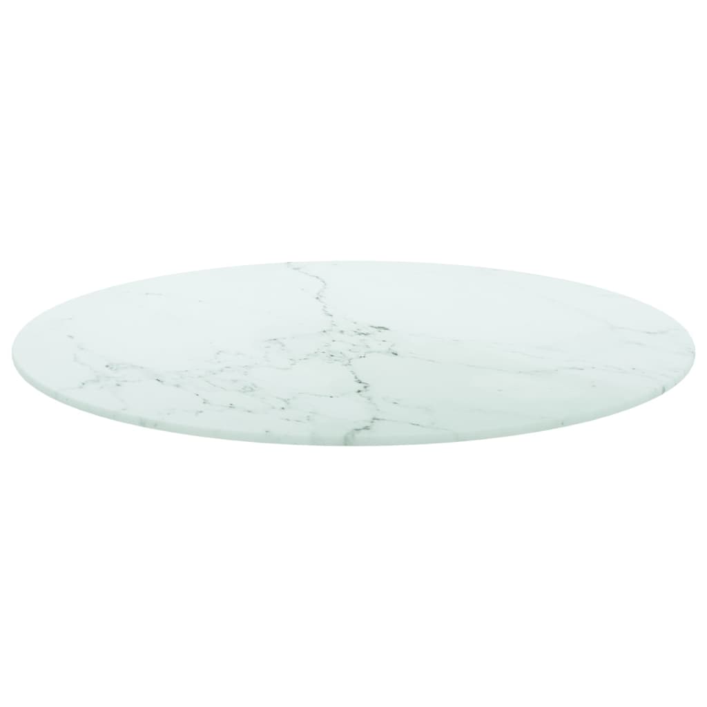 Table Top White Ø60x0.8 cm Tempered Glass with Marble Design