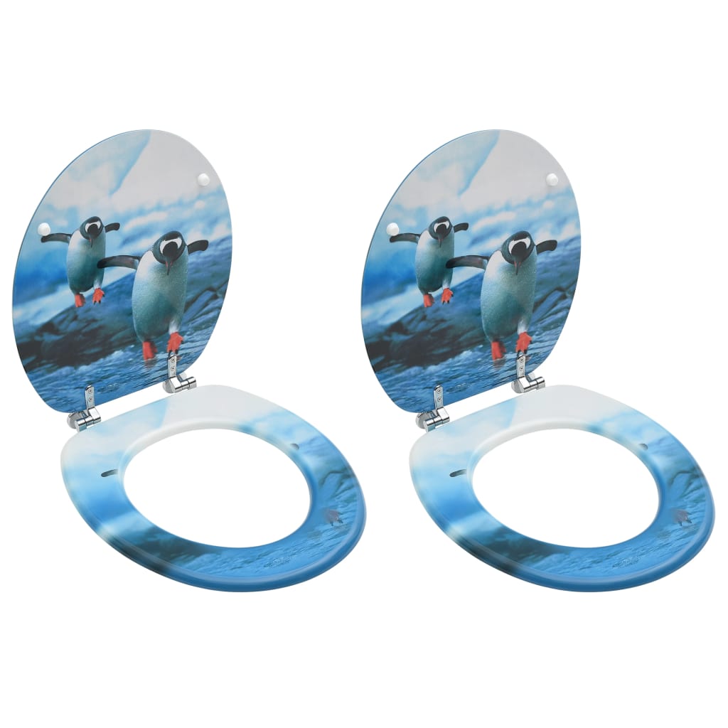 WC Toilet Seats with Lid 2 pcs MDF Penguin Design