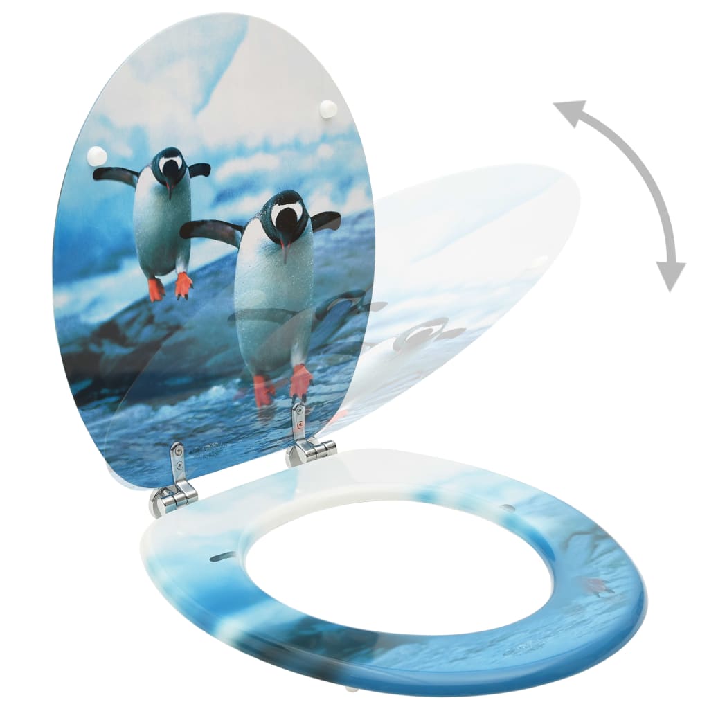 WC Toilet Seats with Lid 2 pcs MDF Penguin Design