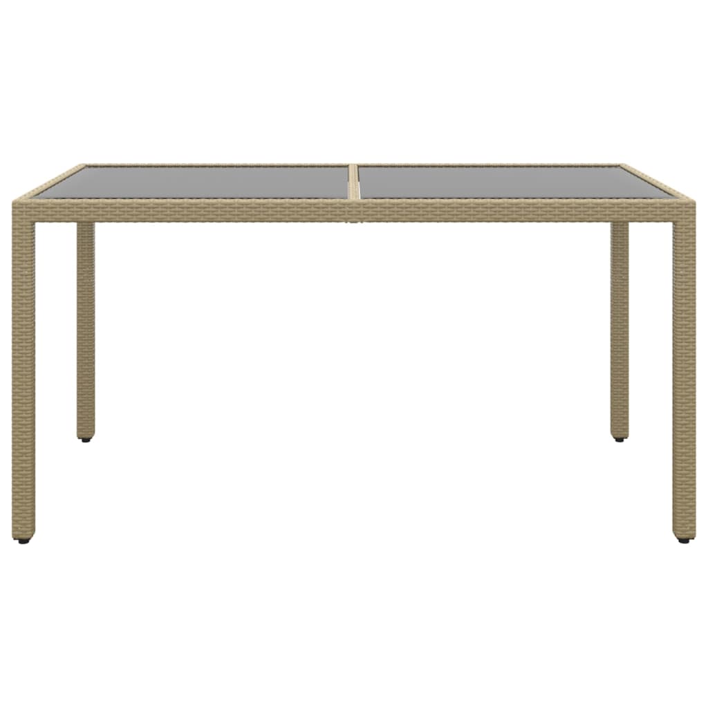 Garden Table 150x90x75 cm Tempered Glass and Poly Rattan Beige