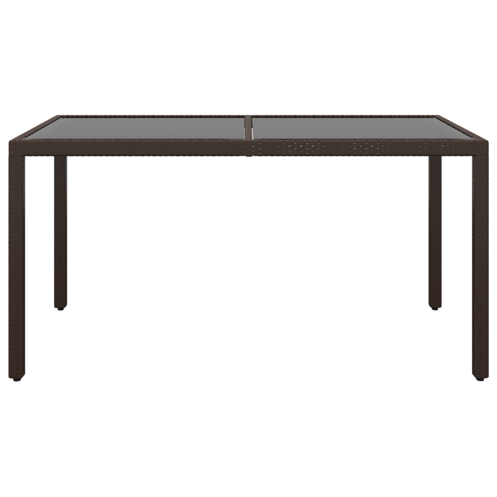 Garden Table 150x90x75 cm Tempered Glass and Poly Rattan Brown