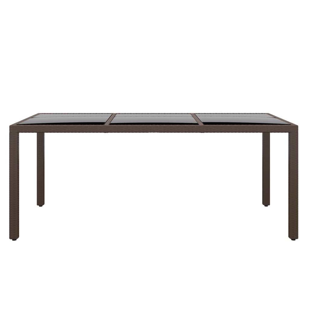 Garden Table 190x90x75 cm Tempered Glass and Poly Rattan Brown