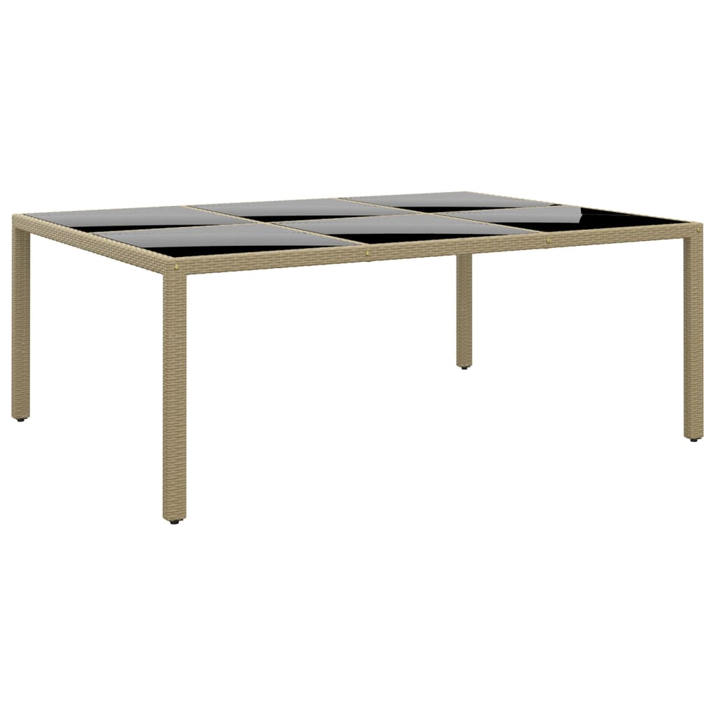 Garden Table 200x150x75 cm Tempered Glass and Poly Rattan Beige