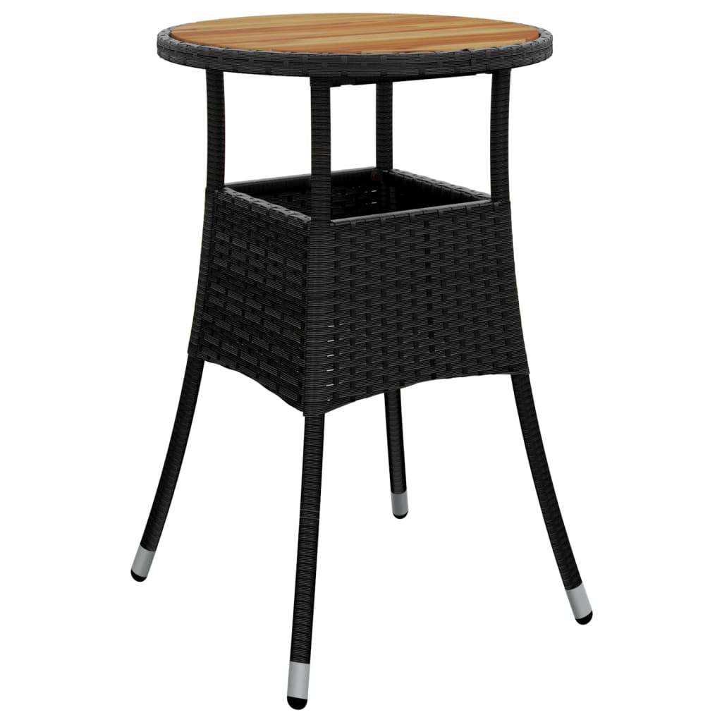 Garden Table Ø60x75 cm Acacia Wood and Poly Rattan Black