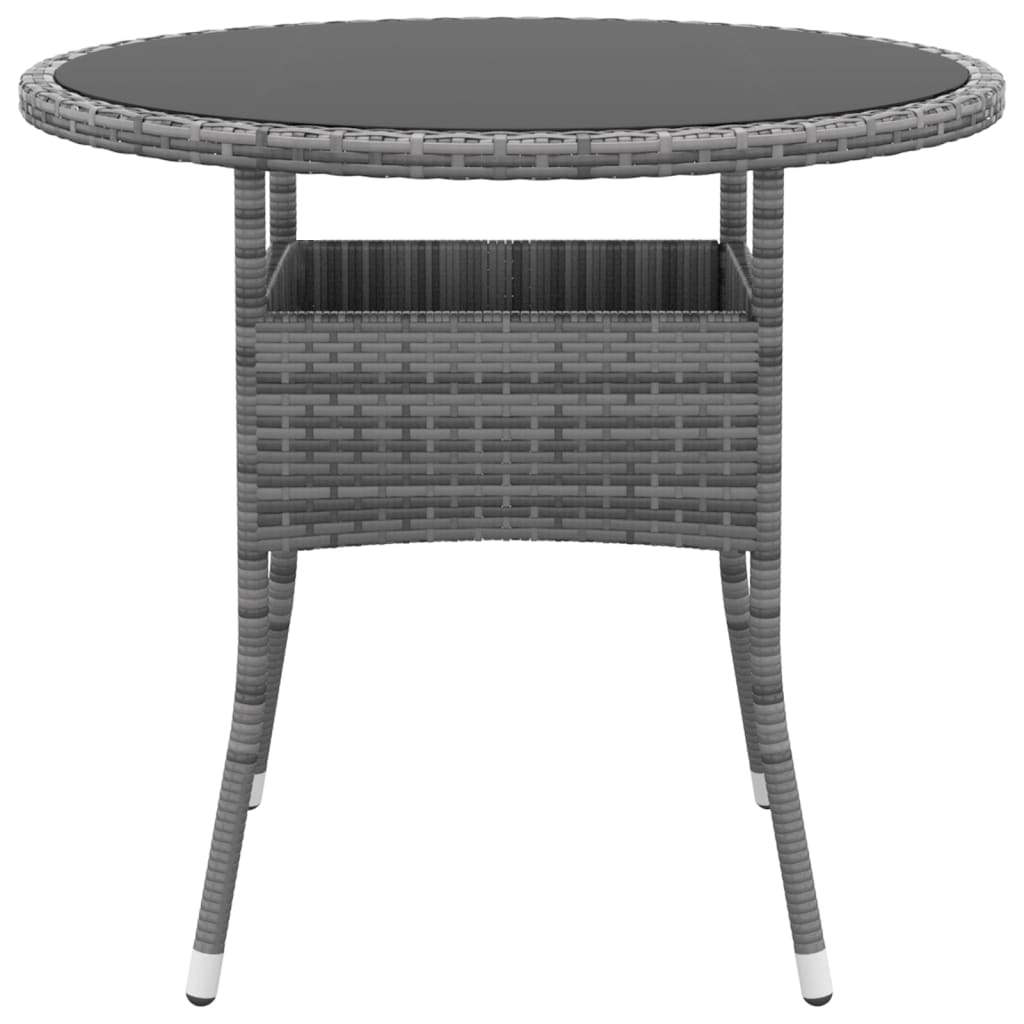 Garden Table Ø80x75 cm Tempered Glass and Poly Rattan Grey