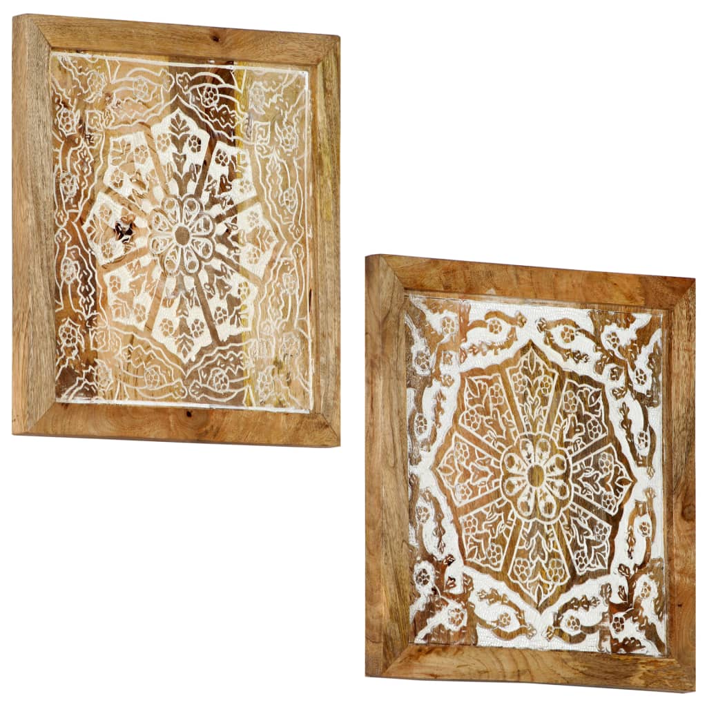 Hand-Carved Wall Panels 2 pcs Solid Mango Wood 40x40x1.5 cm