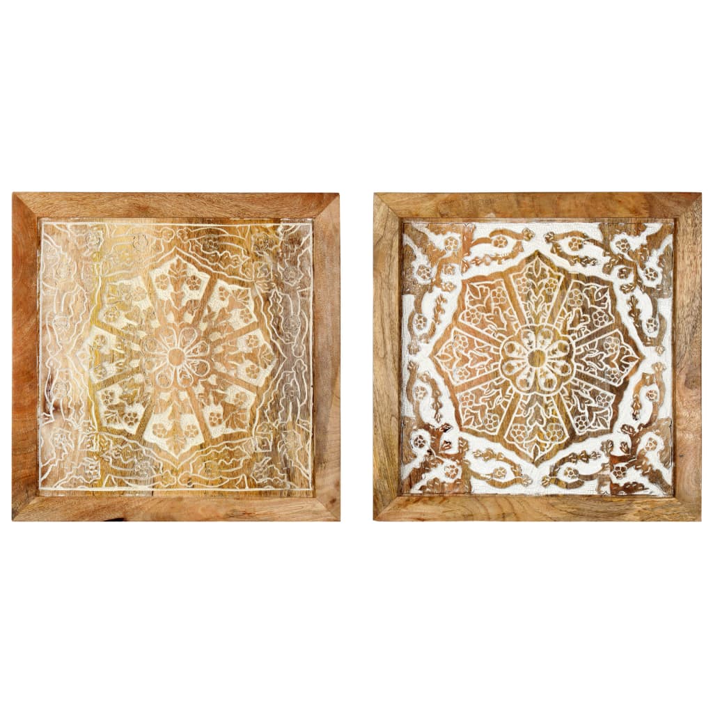 Hand-Carved Wall Panels 2 pcs Solid Mango Wood 40x40x1.5 cm