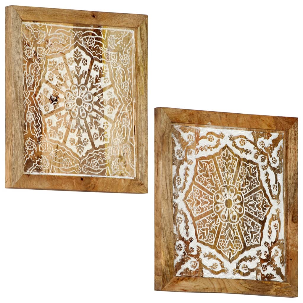 Hand-Carved Wall Panels 2 pcs Solid Mango Wood 60x60x2.5 cm