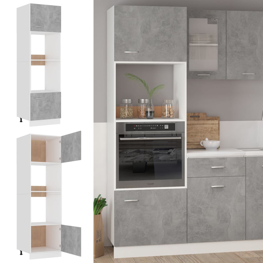 Microwave Cabinet Concrete Grey 60x57x207 cm Engineered Wood