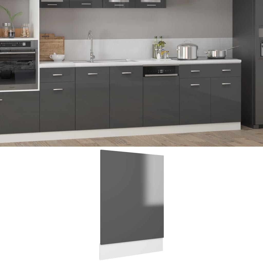 Dishwasher Panel Lyon High Gloss Grey 45x3x67 cm Engineered Wood