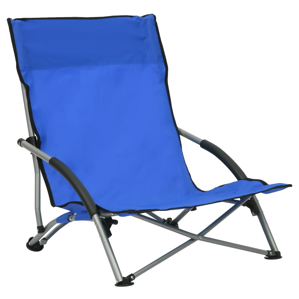 Folding Beach Chairs 2 pcs Blue Fabric