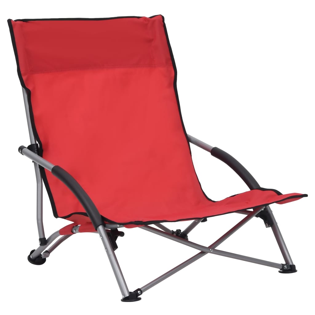 Folding Beach Chairs 2 pcs Red Fabric