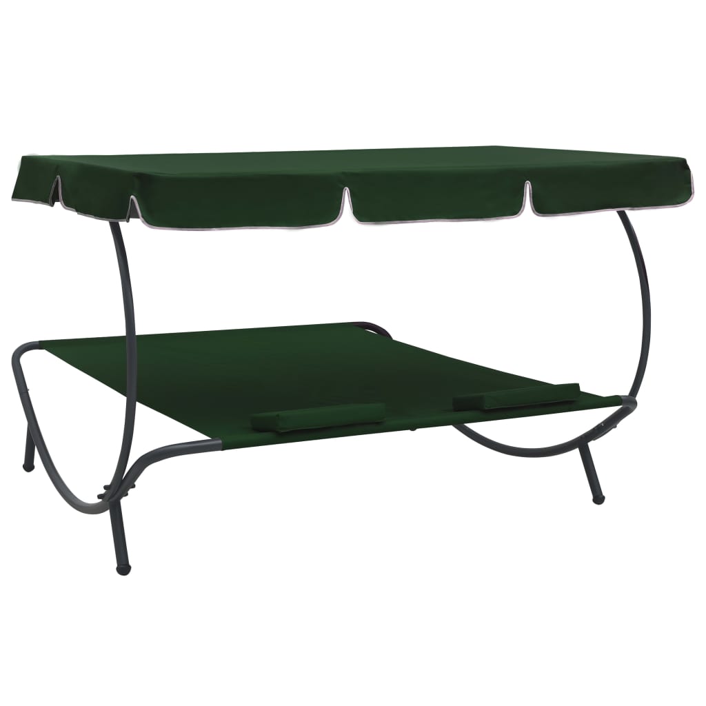 Outdoor Lounge Bed with Canopy and Pillows Green
