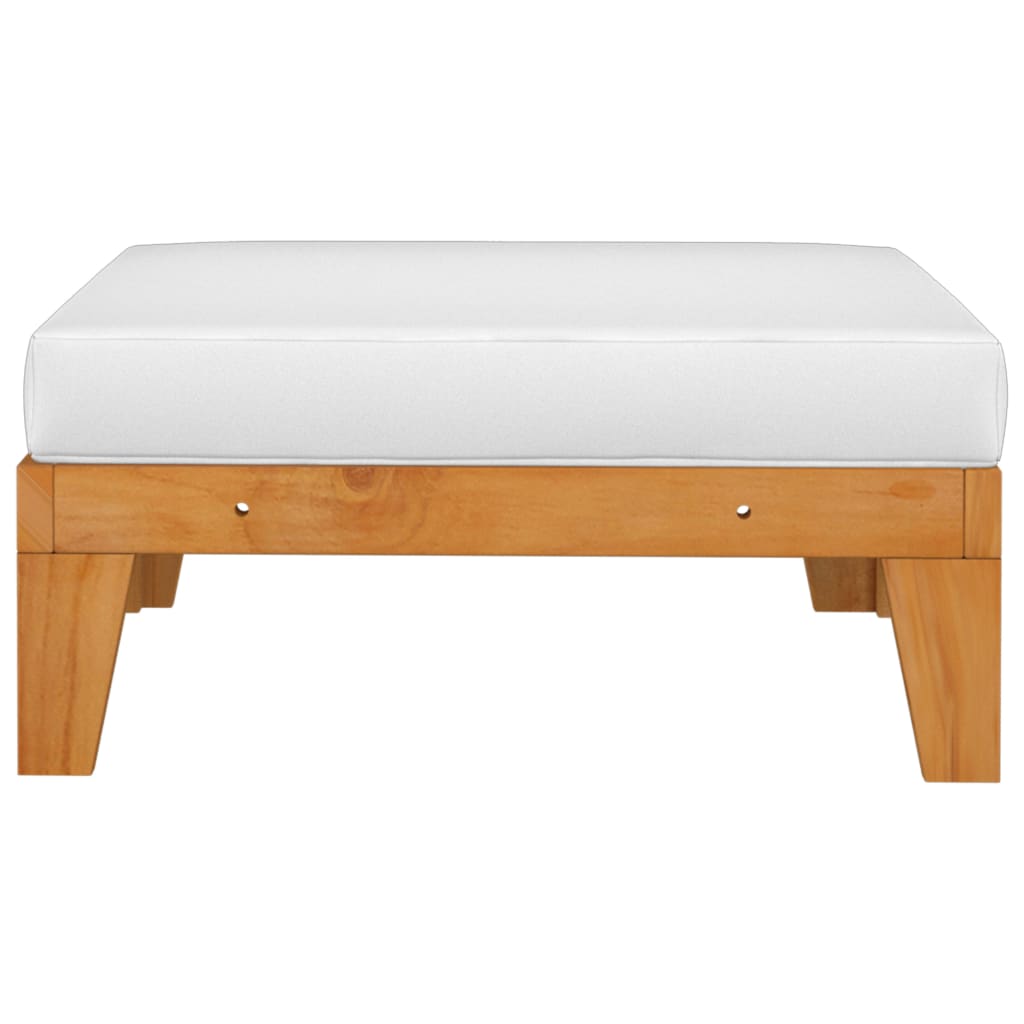 Sectional Footrest with Cream White Cushion Solid Acacia Wood