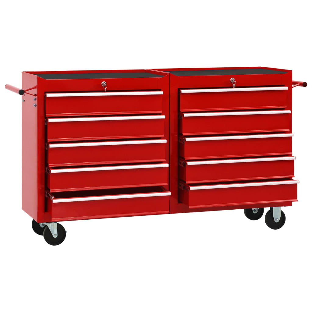 Tool Trolley with 10 Drawers Steel Red