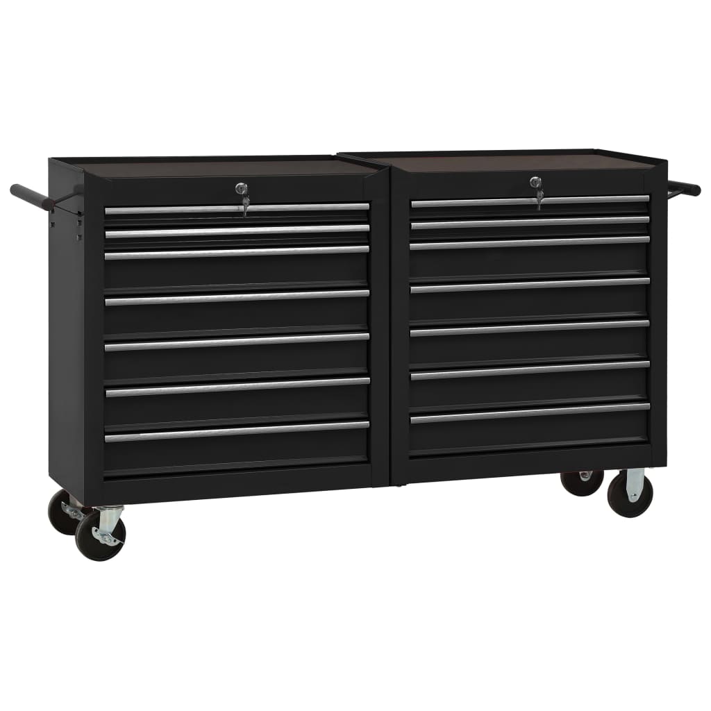 Tool Trolley with 14 Drawers Steel Black