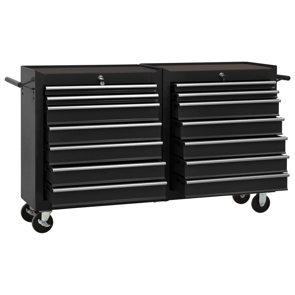 Tool Trolley with 14 Drawers Steel Black