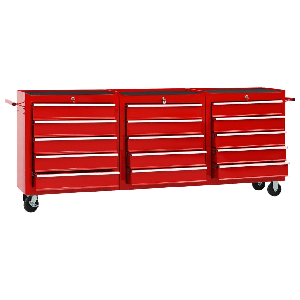 Tool Trolley with 15 Drawers Steel Red