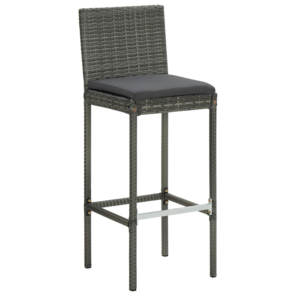 Garden Bar Stools with Cushions 4 pcs Grey Poly Rattan