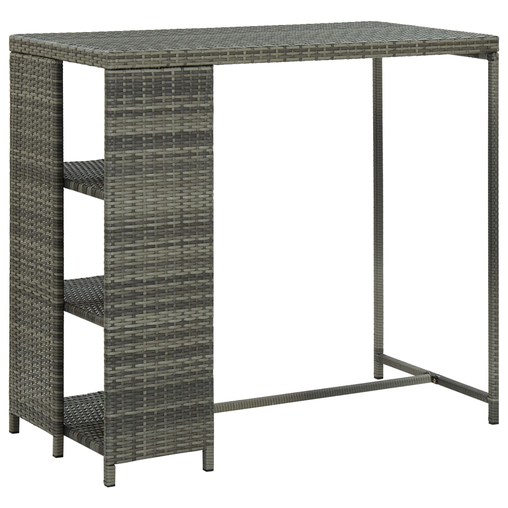 Bar Table with Storage Rack Grey 120x60x110 cm Poly Rattan