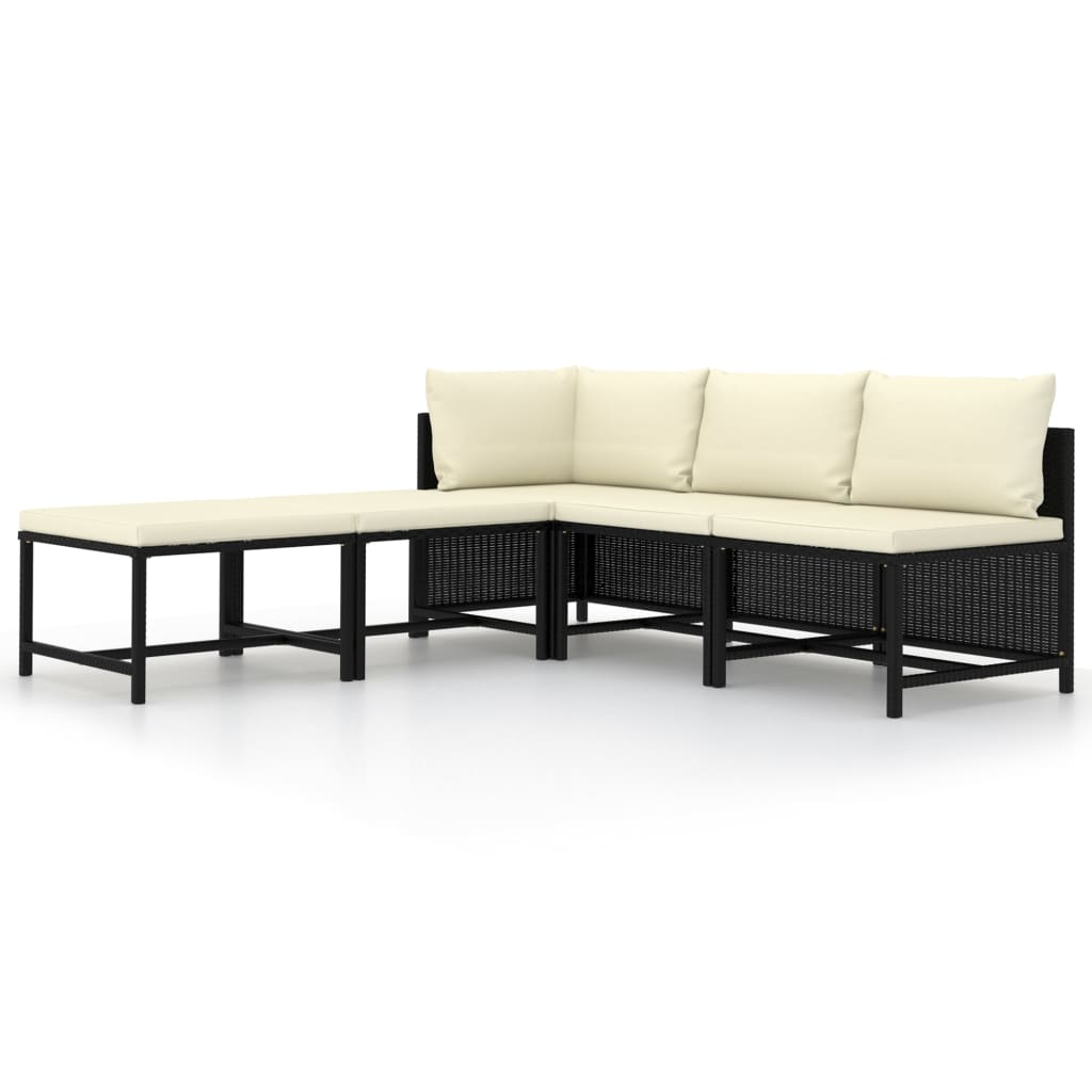 5 Piece Garden Sofa Set with Cushions Black Poly Rattan