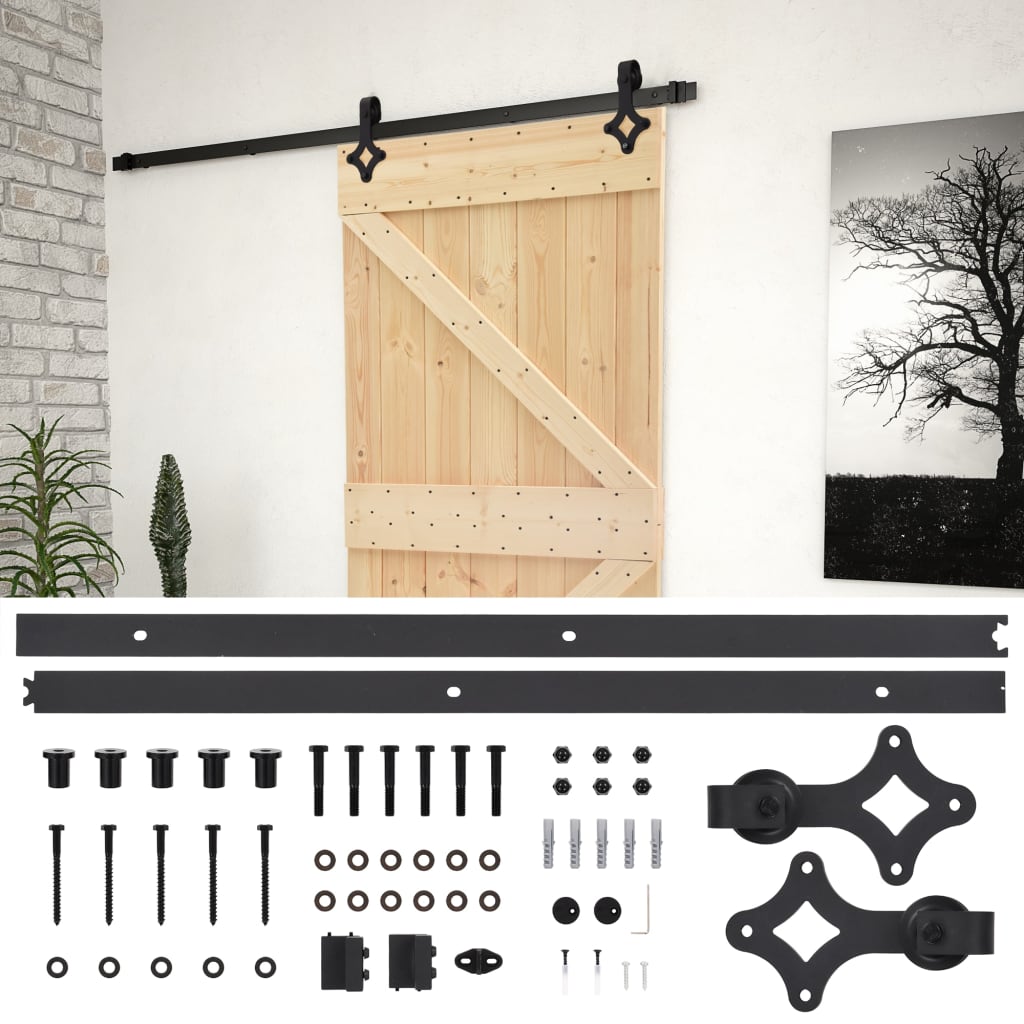 Sliding Door with Hardware Set 90x210 cm Solid Pine Wood