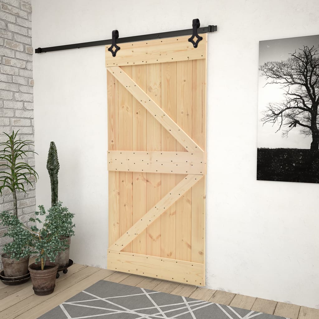 Sliding Door with Hardware Set 90x210 cm Solid Pine Wood