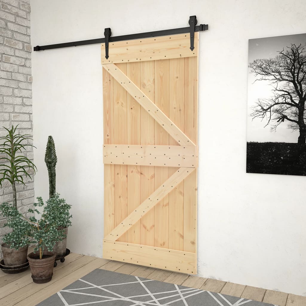 Sliding Door with Hardware Set 100x210 cm Solid Pine Wood