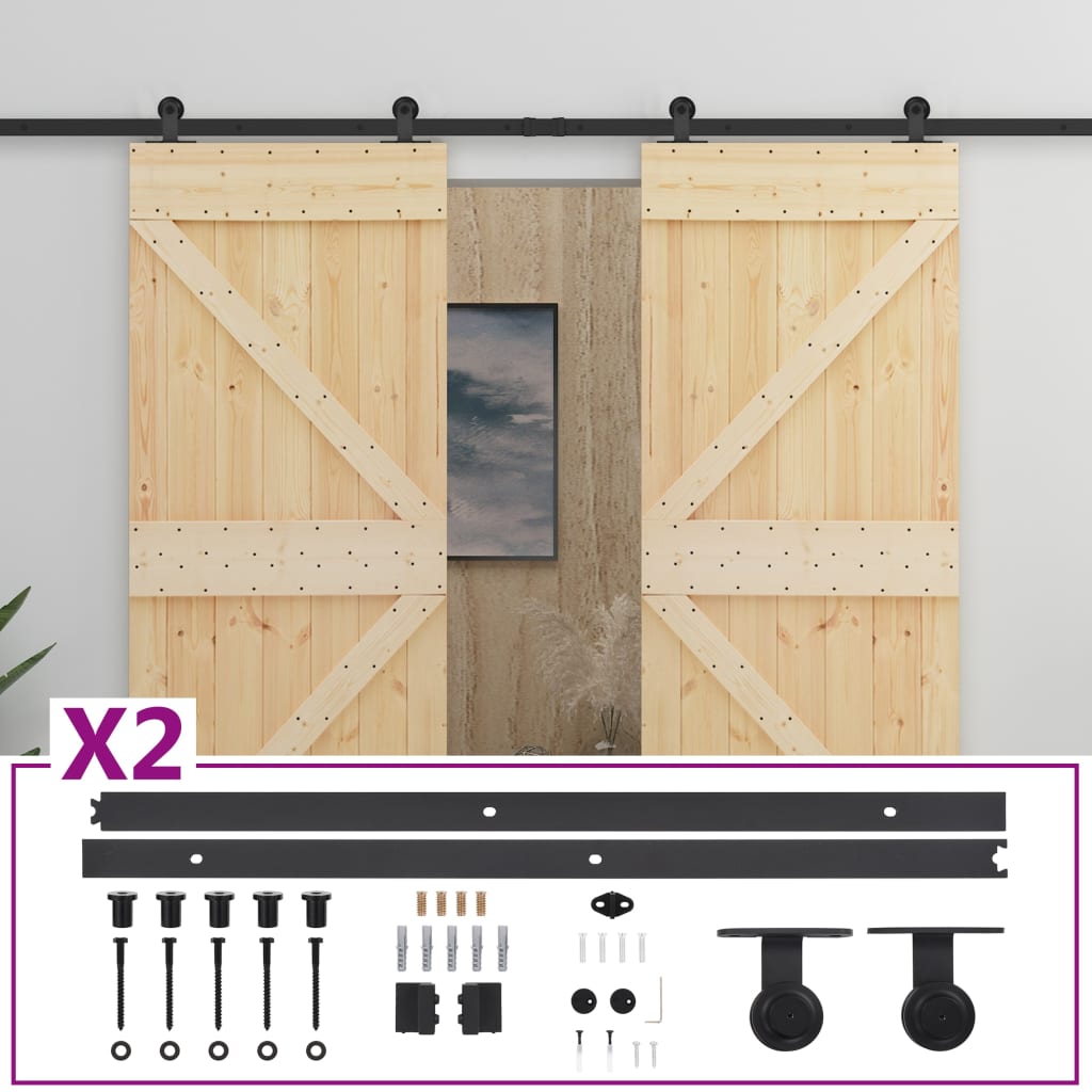 Sliding Door with Hardware Set 80x210 cm Solid Pine Wood