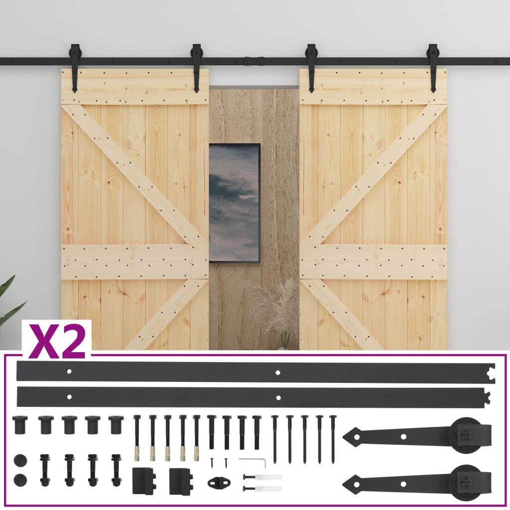 Sliding Door with Hardware Set 90x210 cm Solid Pine Wood