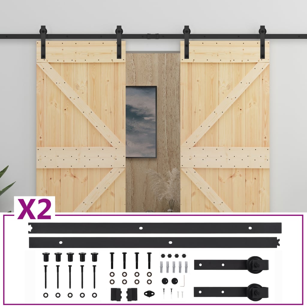 Sliding Door with Hardware Set 90x210 cm Solid Pine Wood